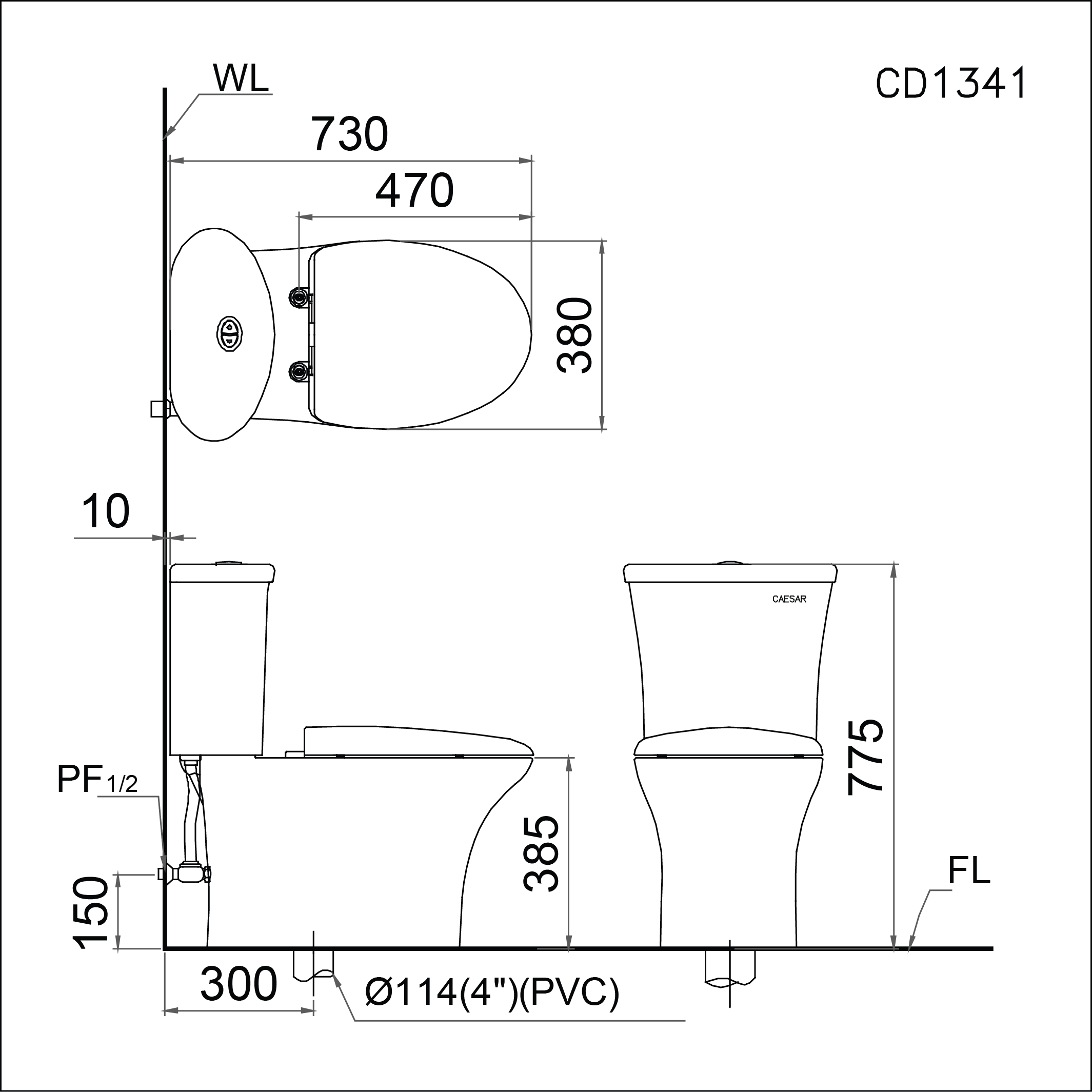 bản vẽ bàn cầu CD1341