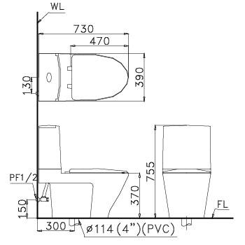 bản vẽ bàn cầu CD1345