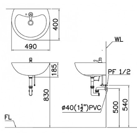 bản vẽ chậu L2150
